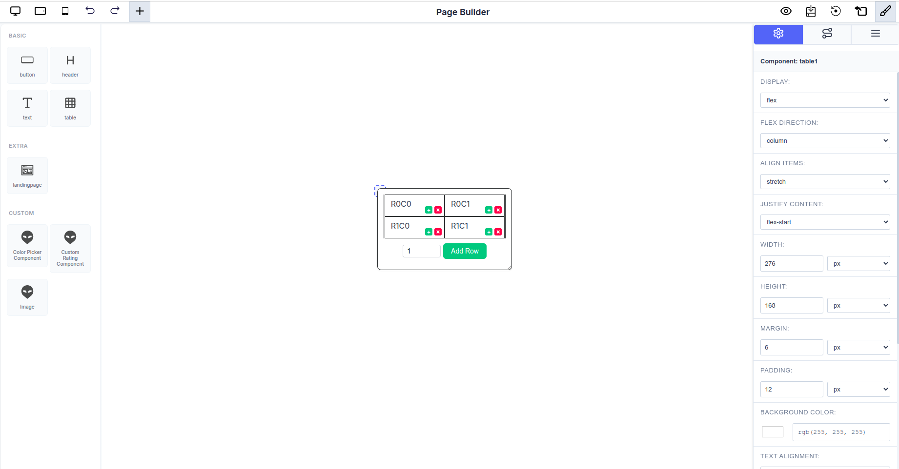 Page Builder Customization Interface